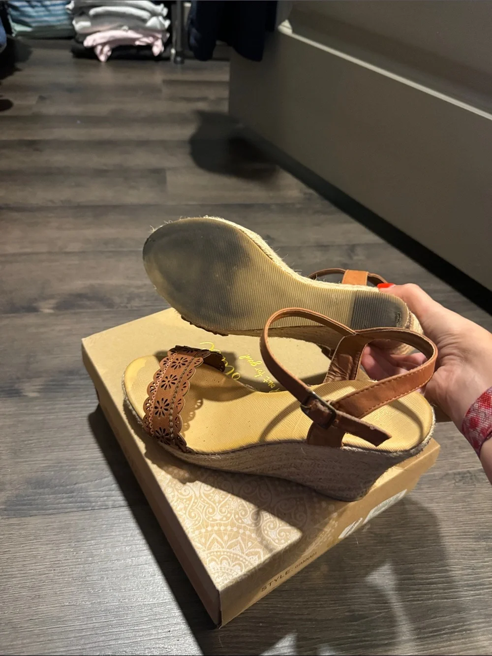 Altar'd State Tan Brown Floral Laser-Cut Espadrille Wedges